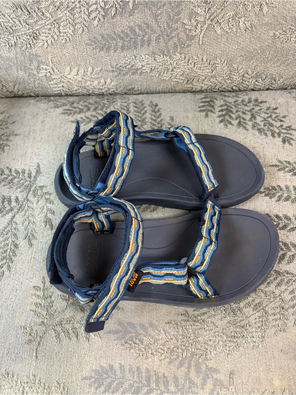 Tea Navy Blue Strappy Sport Sandals with Multicolor Webbing
